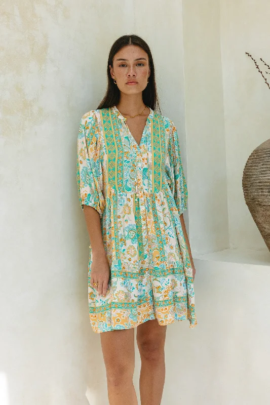 Eden Green Boho Button Down Mini Dress Cozy Cowl Neck Mini Dress
