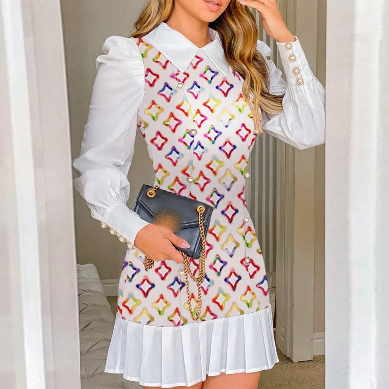 Elegant Slim A-Line Patchwork Plaid Mini Dress CODE: READY1310 Comfortable Smocked Mini Dress