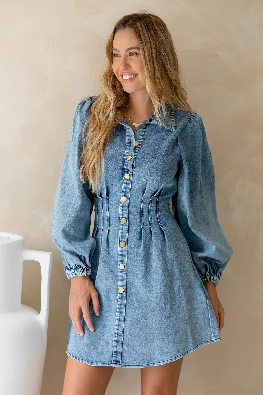 Farrah Denim Mini Dress Cozy T-Shirt Mini Dress