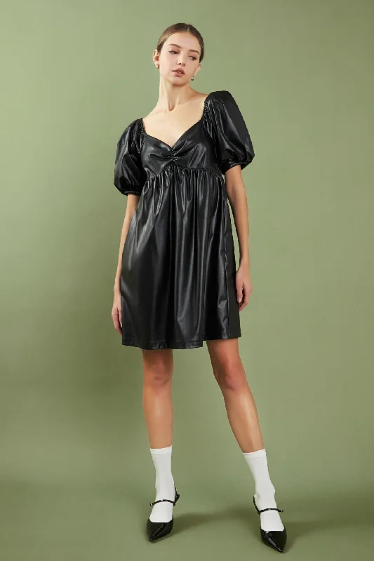 English Factory - Faux Leather Mini Dress Modern Satin Mini Dress