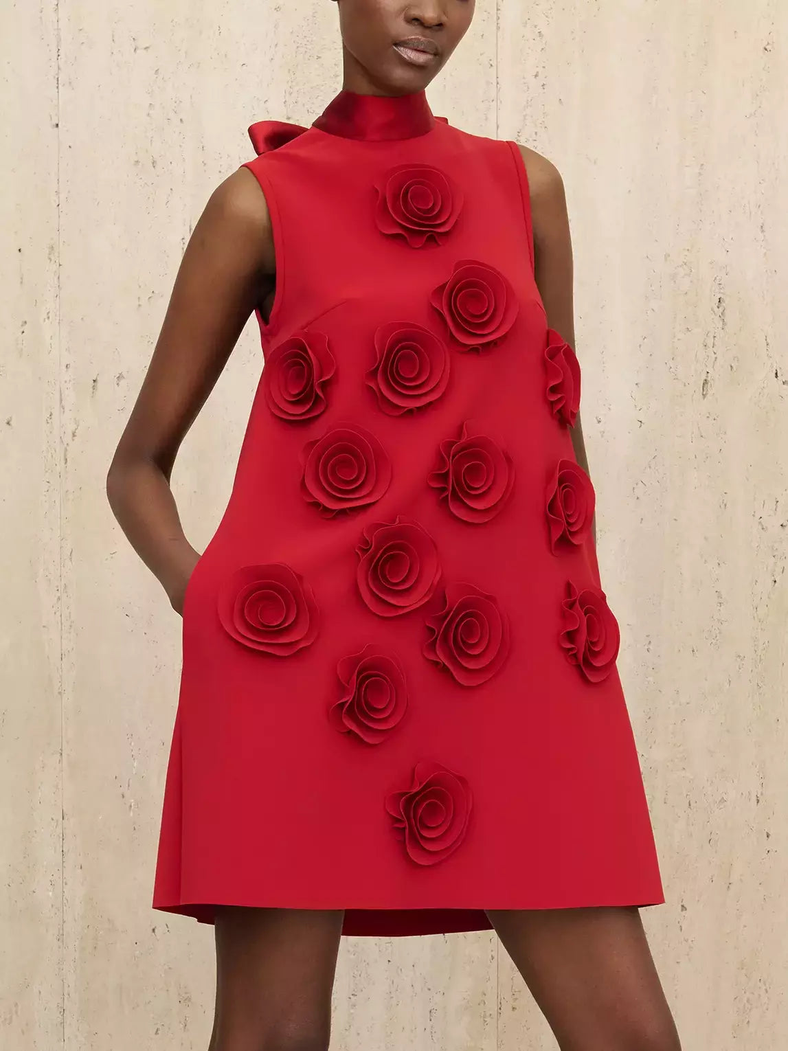 Floral-Appliqued Sleeveless Red Mini Dress Fashionable Summer Mini Dress