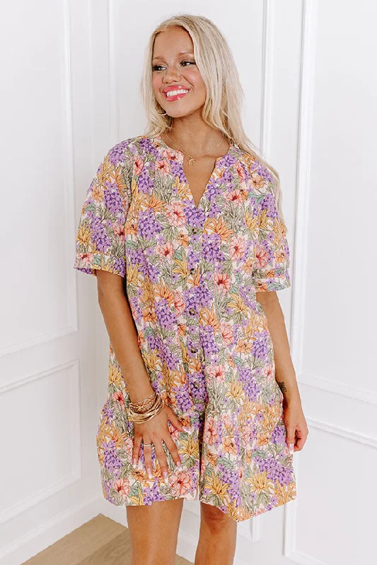 Floral Paradise Button Down Mini Dress Fashionable Off-Shoulder Mini Dress