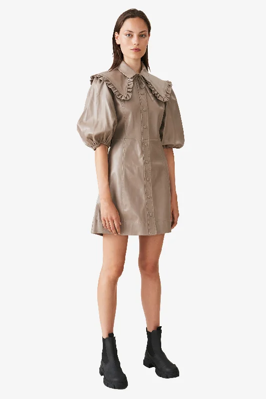 Lamb Leather Mini Dress Comfortable Ruffle Mini Dress