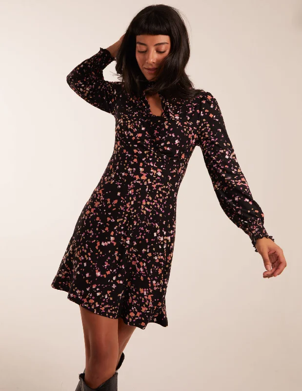 High Neck Keyhole Mini Dress Fashionable Mini Dress with Frills