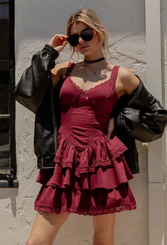 Kammie Mini Dress-Wine Trendy Cut-Out Mini Dress