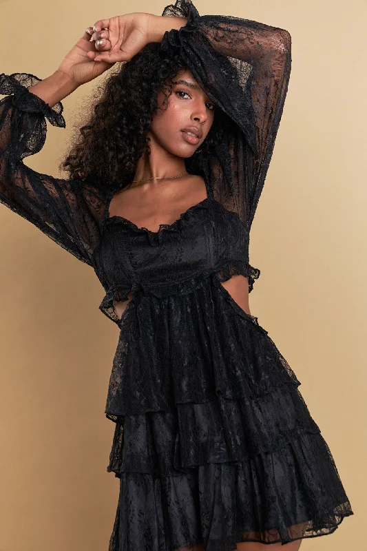 Endless Rose - Premium Cut-out Lace Mini Dress Trendy A-Line Mini Dress