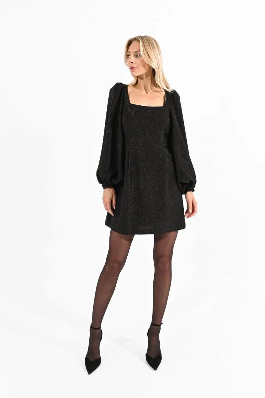 Terra Knitted Mini Dress in Black Casual Button-Up Mini Dress