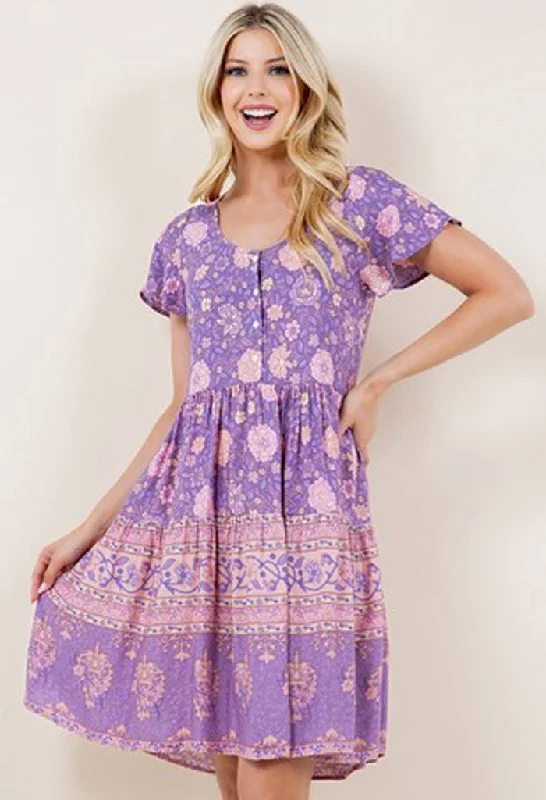 Lavender Field Mini Dress Comfortable Zip-Up Mini Dress