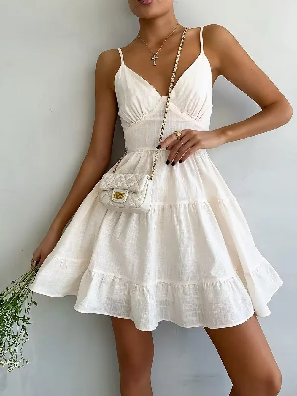 Linen Suspender Sleeveless Mini Dress Classic White Mini Dress