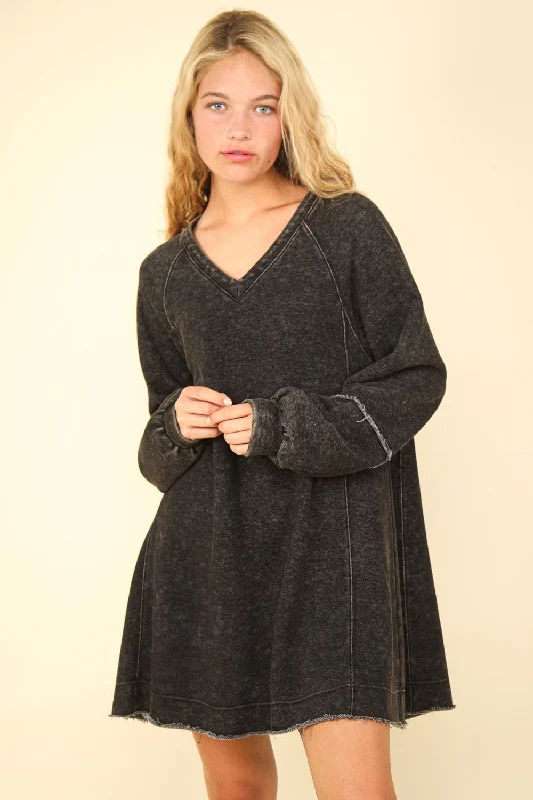 Mineral Washed Oversized A-Line Mini Dress Trendy A-Line Mini Dress