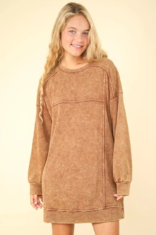 Mineral Washed Oversized Sweatshirt Mini Dress Cozy Sweater Mini Dress