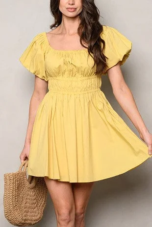 Mustard Mini Dress Stylish Plaid Mini Dress