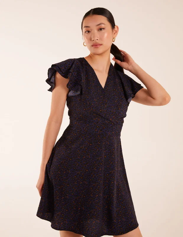 Leopard Print Wrap Ruffle Mini Dress Comfortable Bodycon Mini Dress