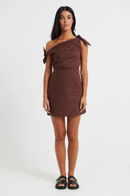 Nellie Mini Dress Cocoa Stylish Ruffle Mini Dress