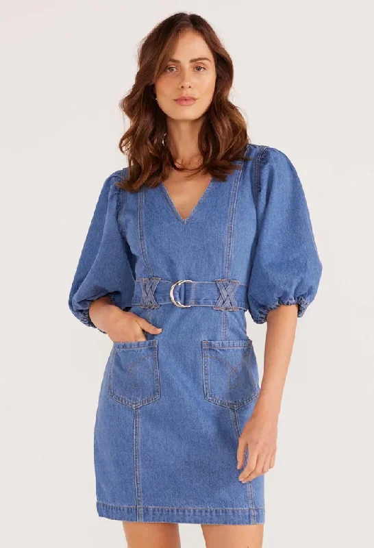 Peyton Denim Mini Dress Casual Button-Up Mini Dress