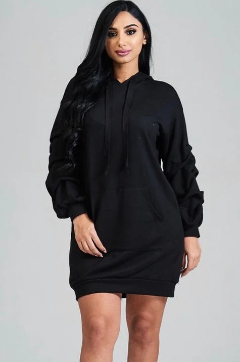 Plus Size Hooded Mini Dress in Black Stylish Plaid Mini Dress