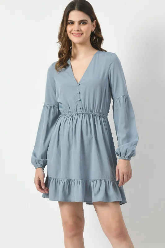 SMERA MART Poly Crepe Knee Length Mini Dress for Women Cozy Cotton Mini Dress