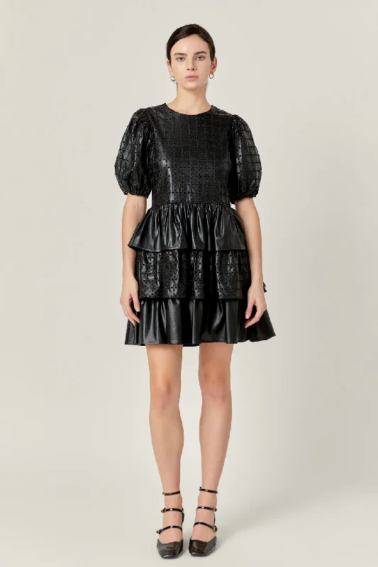 English Factory - Faux Leather Embroidered Mini Dress Fashionable Polka Dot Mini Dress