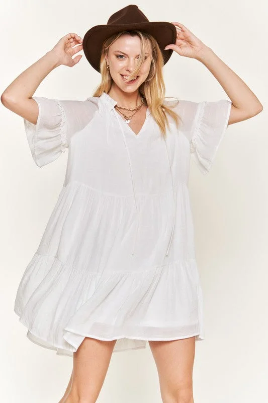 Ruffled neck tiered mini dress PLUS Fashionable Boho-Chic Mini Dress