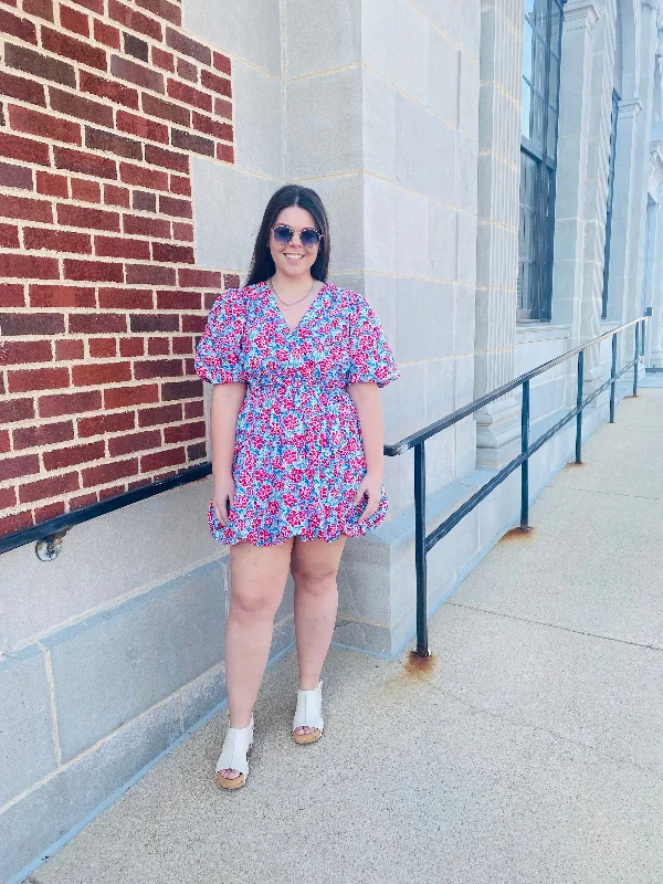 Run the Roses Mini Dress - Pink/Blue Stylish Plaid Mini Dress