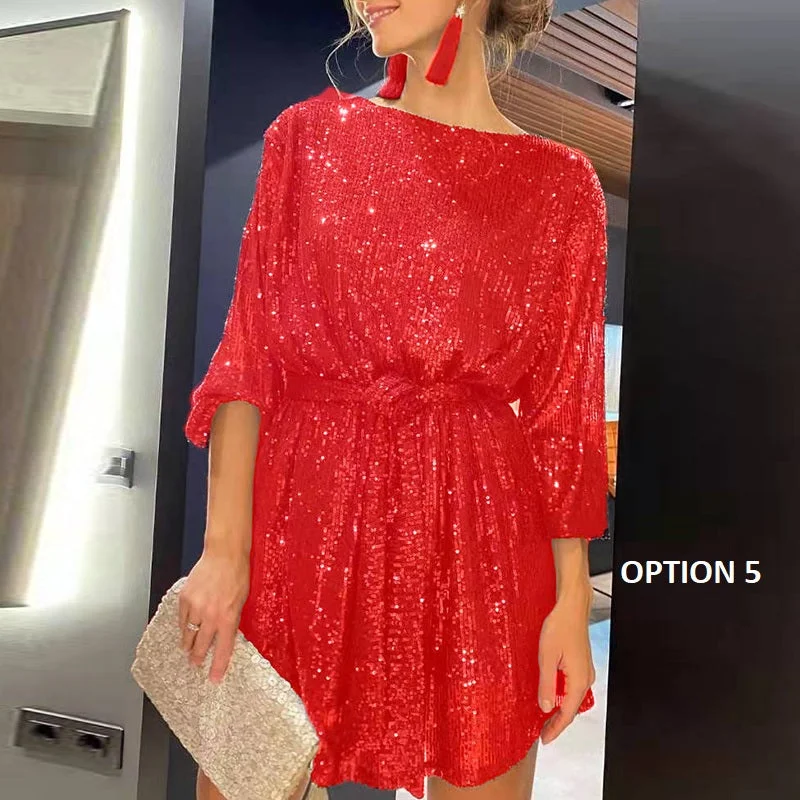 Sequin A-Line Shiny Loose Mini Dress CODE: READY1182 Cozy Cowl Neck Mini Dress