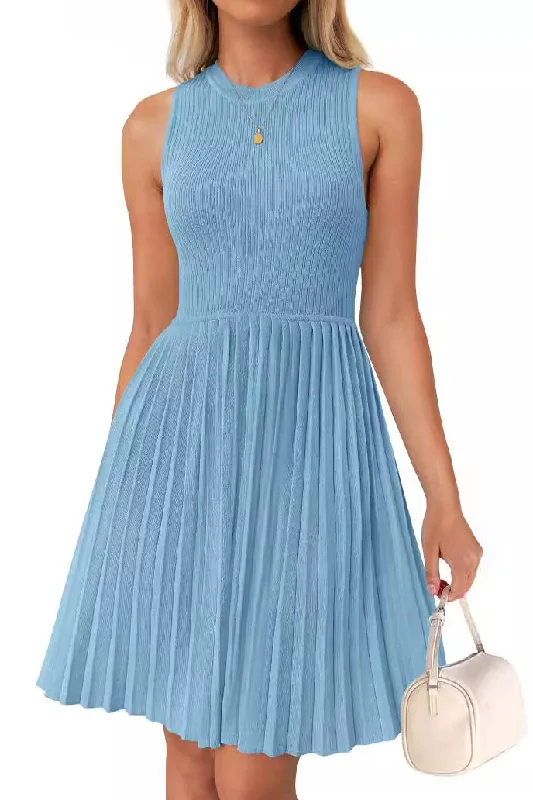 Sky Blue Sleeveless A-Line Mini Dress Fashionable Mini Dress with Frills