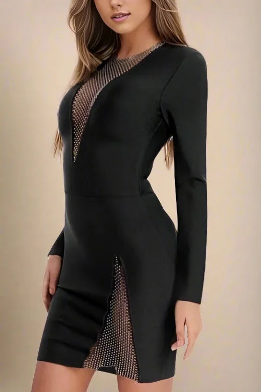 Sofie Long Sleeve Bodycon Mini Dress - Classic Black Stylish Puff Sleeve Mini Dress