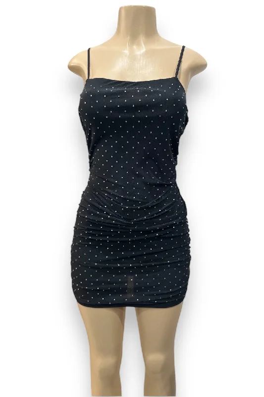 Studded Mesh Ruched Little Mini Dress Elegant Lace Mini Dress