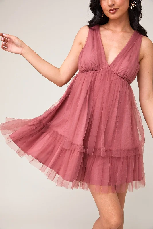 Sugar Plum Mini Dress Elegant Mini Dress with Pleats