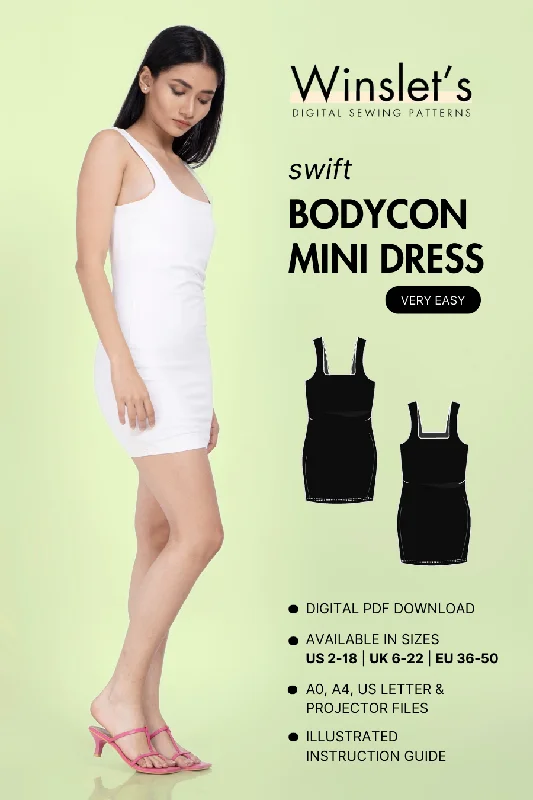 Bodycon Mini Dress Sewing Pattern 'Swift' Comfortable Ruffle Mini Dress