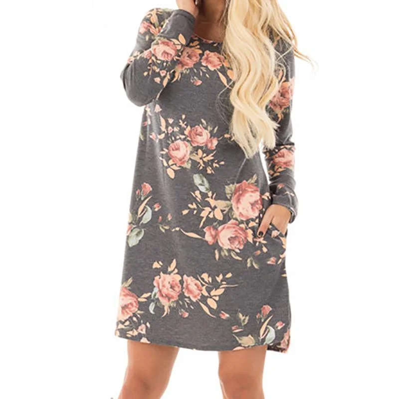 Women Autumn Floral Printed Dress 2017 Female Long Sleeve Mini Dresses Vestido De Festa Cotton Casual Plus Size Vestidos GV845 Elegant Floral-Print Mini Dress