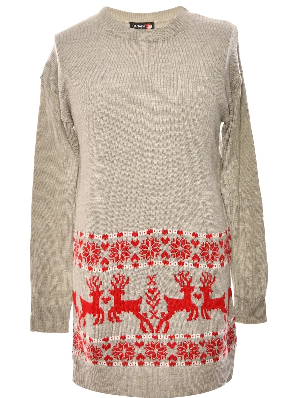 Grey & Red Nordic Jumper - M