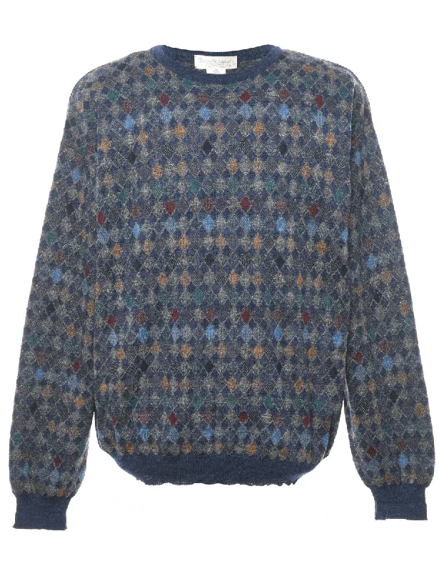 Harlequin Pattern Wool Jumper - XL