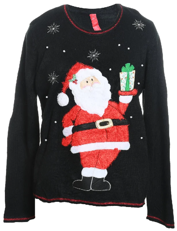 Santa Claus Design Black & Red Christmas Jumper - L