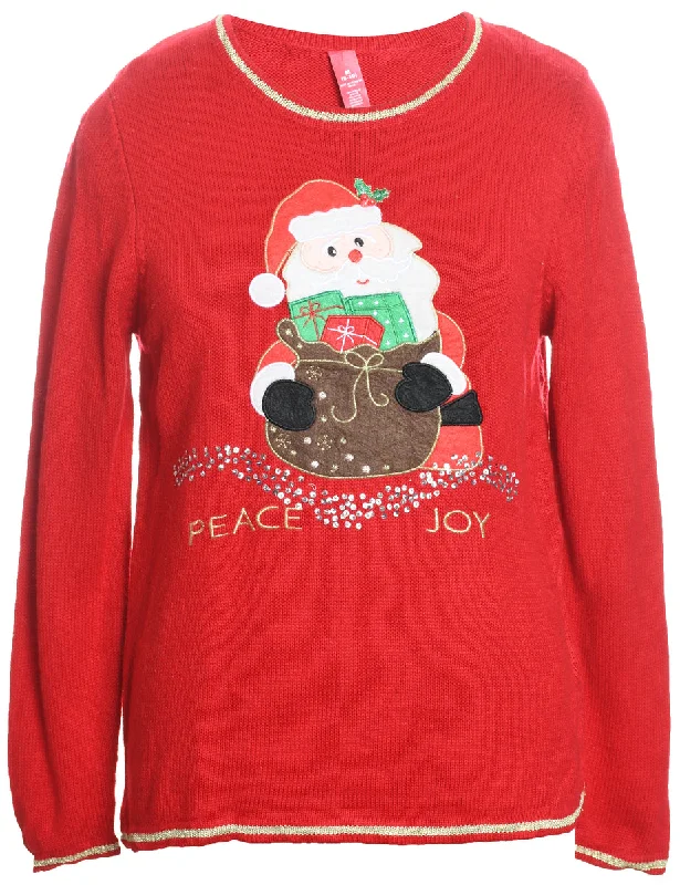 Santa Claus Design Red Knit Christmas Jumper - M