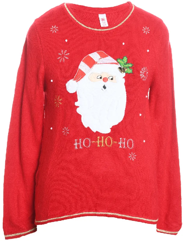 Santa Claus Design Red Knit Christmas Jumper - S