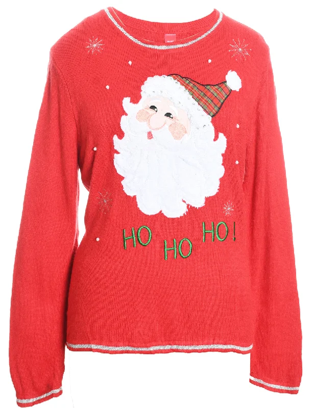 Santa Claus Design Red Knit Christmas Jumper - XL