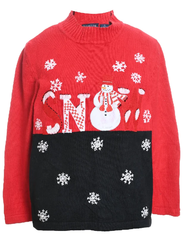 Snowman Design Black & Red Christmas Jumper - M