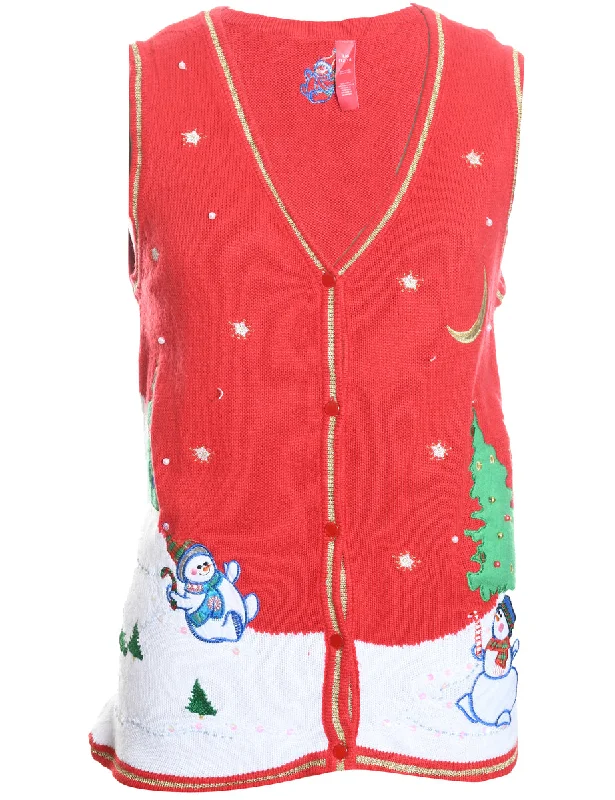 Snowman Design Knit Christmas Jumper - S