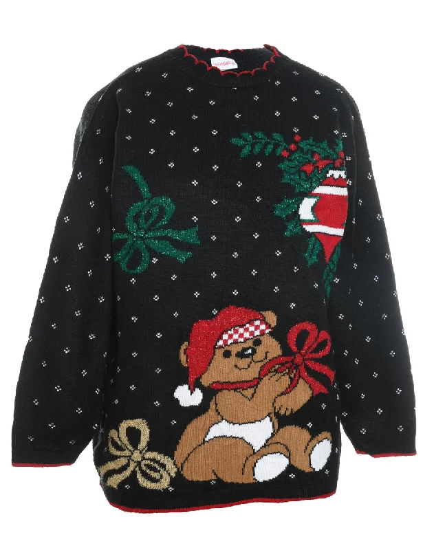 Teddy Bear Print Christmas Jumper - M