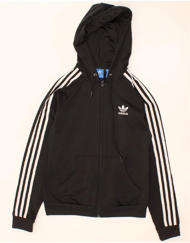 ADIDAS Womens Graphic Zip Hoodie Sweater UK 8 Small  Black Polyester