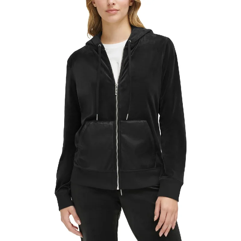 Calvin Klein Womens Velour Mixed Media Zip Hoodie