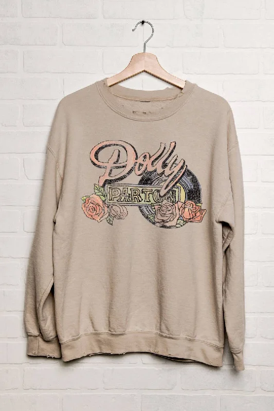 Livy Lu Dolly Parton Rose Record Thrifted Sweatshirt in Sand