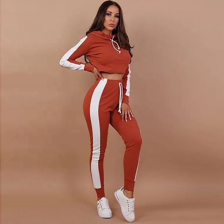 Ladies Work Out Crop Hoodie Joggers Set with Gym Suit - 3-Piece Ladies Tracksuit Set