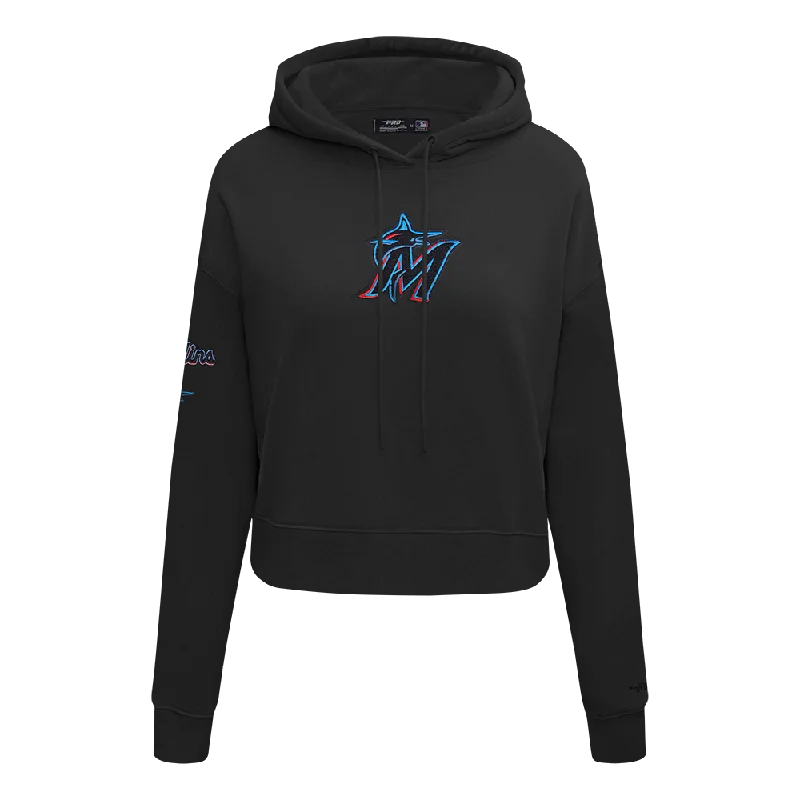 MLB MIAMI MARLINS CLASSIC WOMEN'S FLC CROPPED PO HOODIE (BLACK)