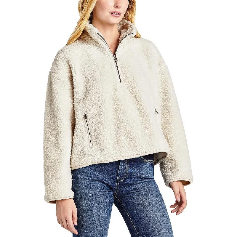 Splendid Womens Faux Fur 1/4 Zip Sweatshirt