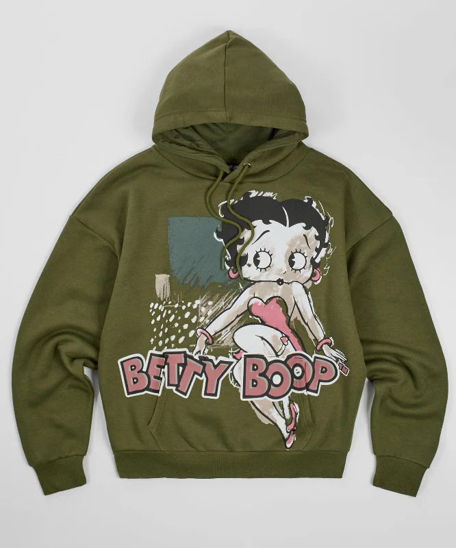 Women Betty Boop Chalk Hoodie - Olive Green