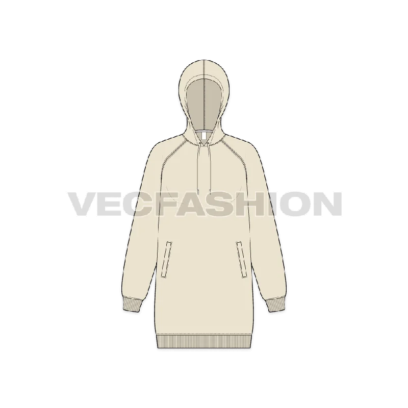 Women's Long Length Raglan Sleeve Hoodie