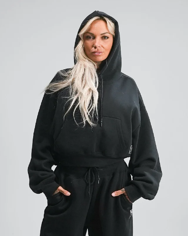 WOMENS OVERSIZED CROP HOODIE - BLACK