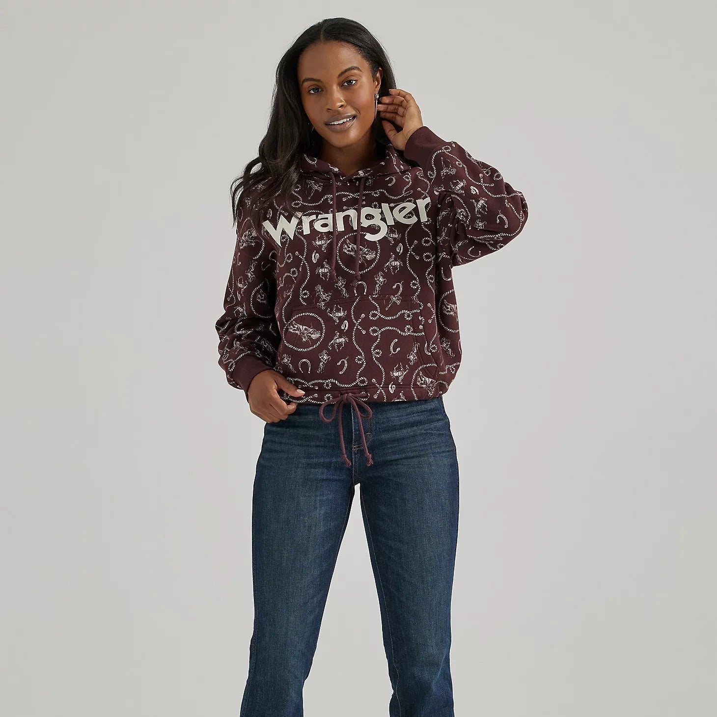 Wrangler Retro Women's All-Over Rodeo Cinched Hoodie in Fudge